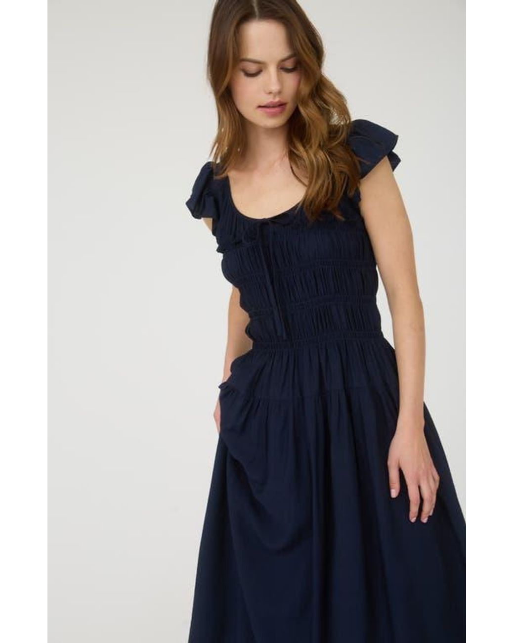 chinese dress ladies Magnolie Shirred Maxi Dress Black Stripe