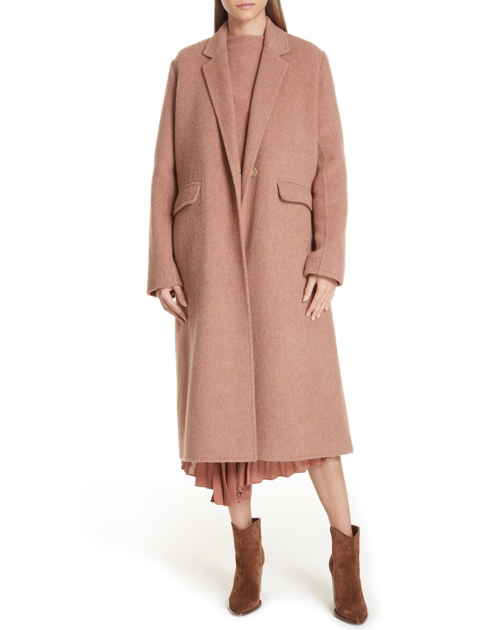Vince Long Wool Alpaca Blend Coat in Pink Lyst