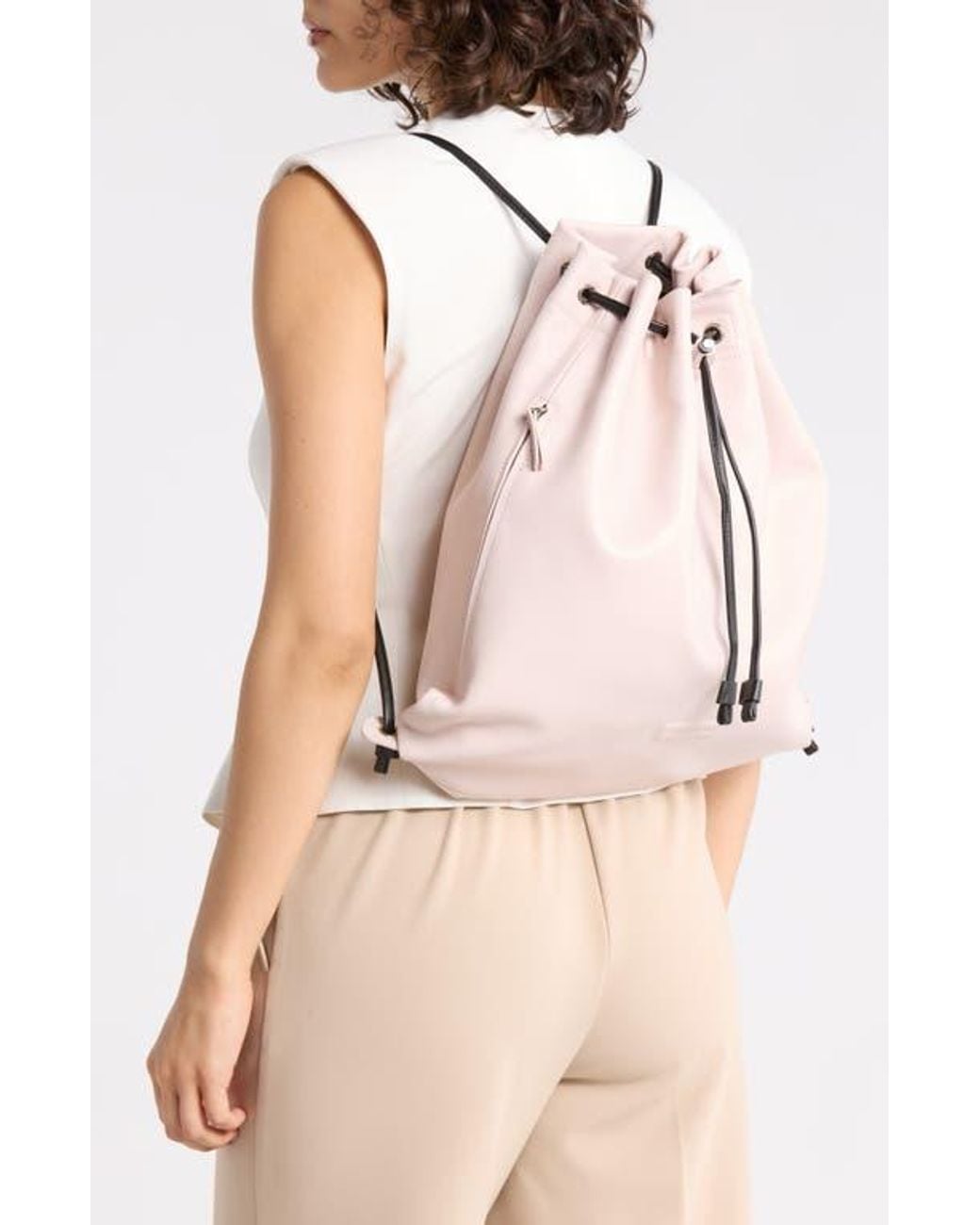 Longchamp Pink Leather Cinch Backpack