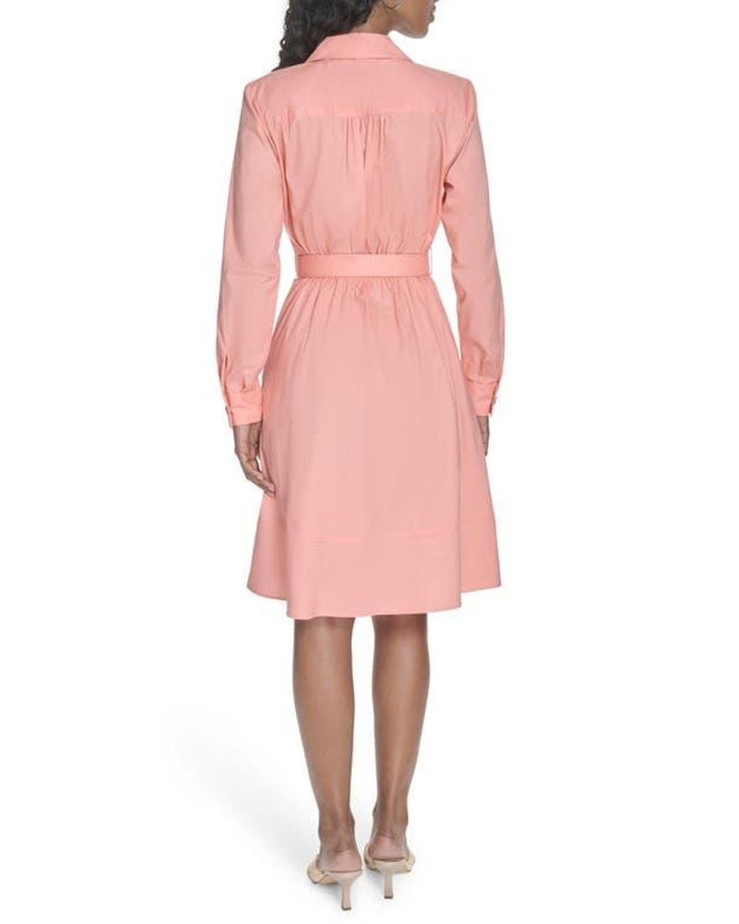 Calvin Klein Belted Long Sleeve Dress in Orange | Lyst