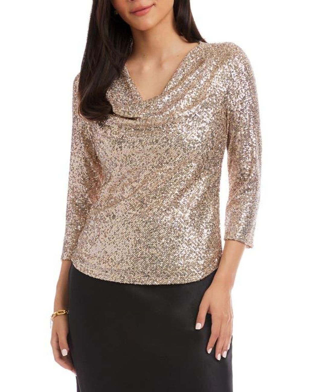 Karen Kane Multicolor Sequin Drape Neck Top