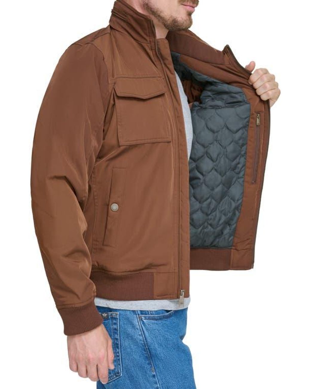 Dockers Brown Quilted Lined Flight Bomber Jacket for men
