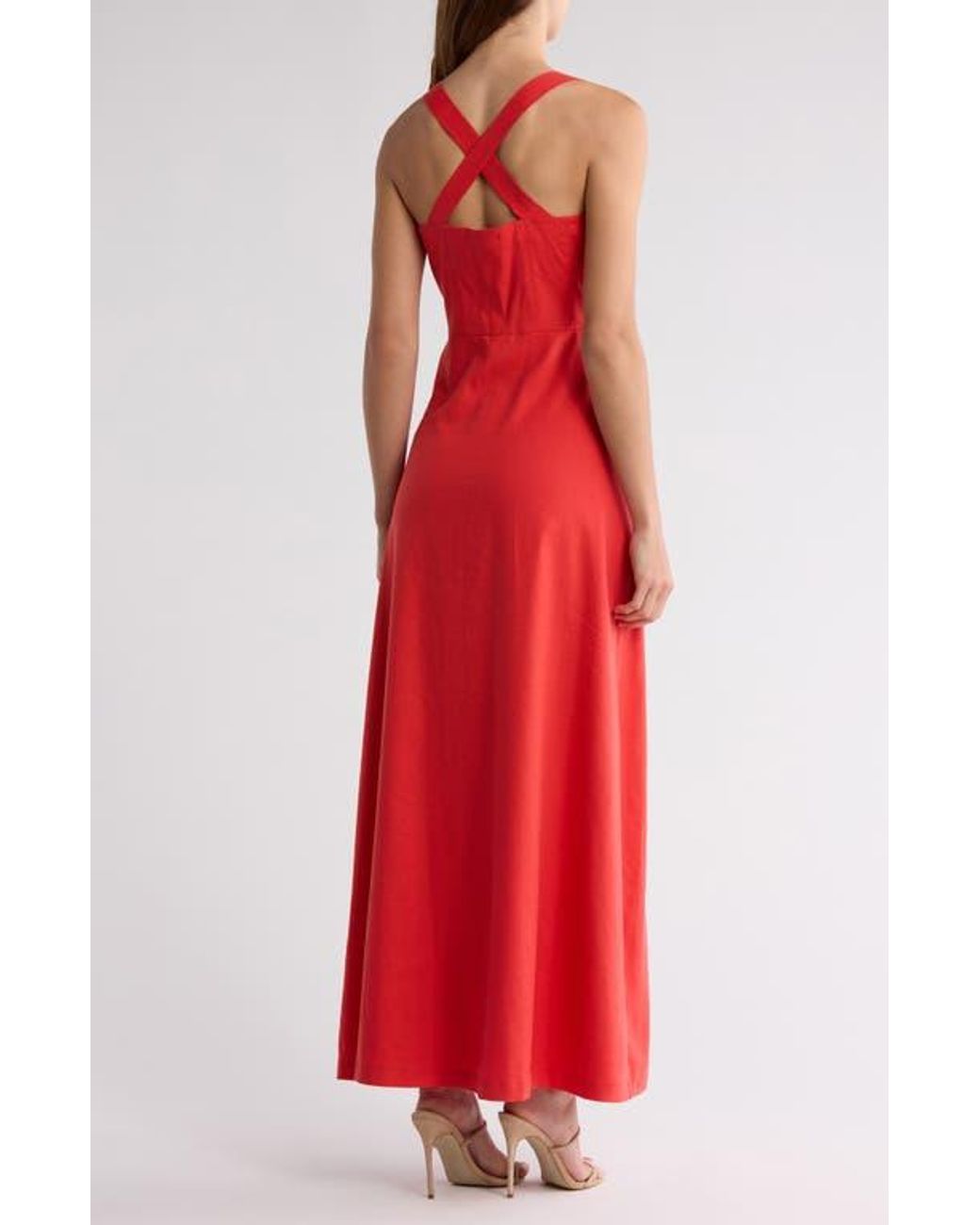 Theory Seamed Linen Blend Maxi Dress in Red | Lyst