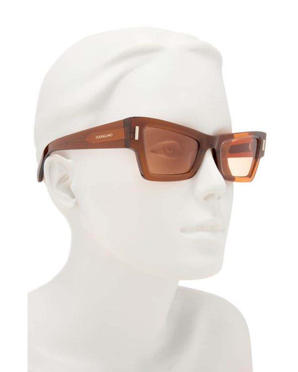Ferragamo Brown Rivets 53Mm Modified Rectangular Sunglasses