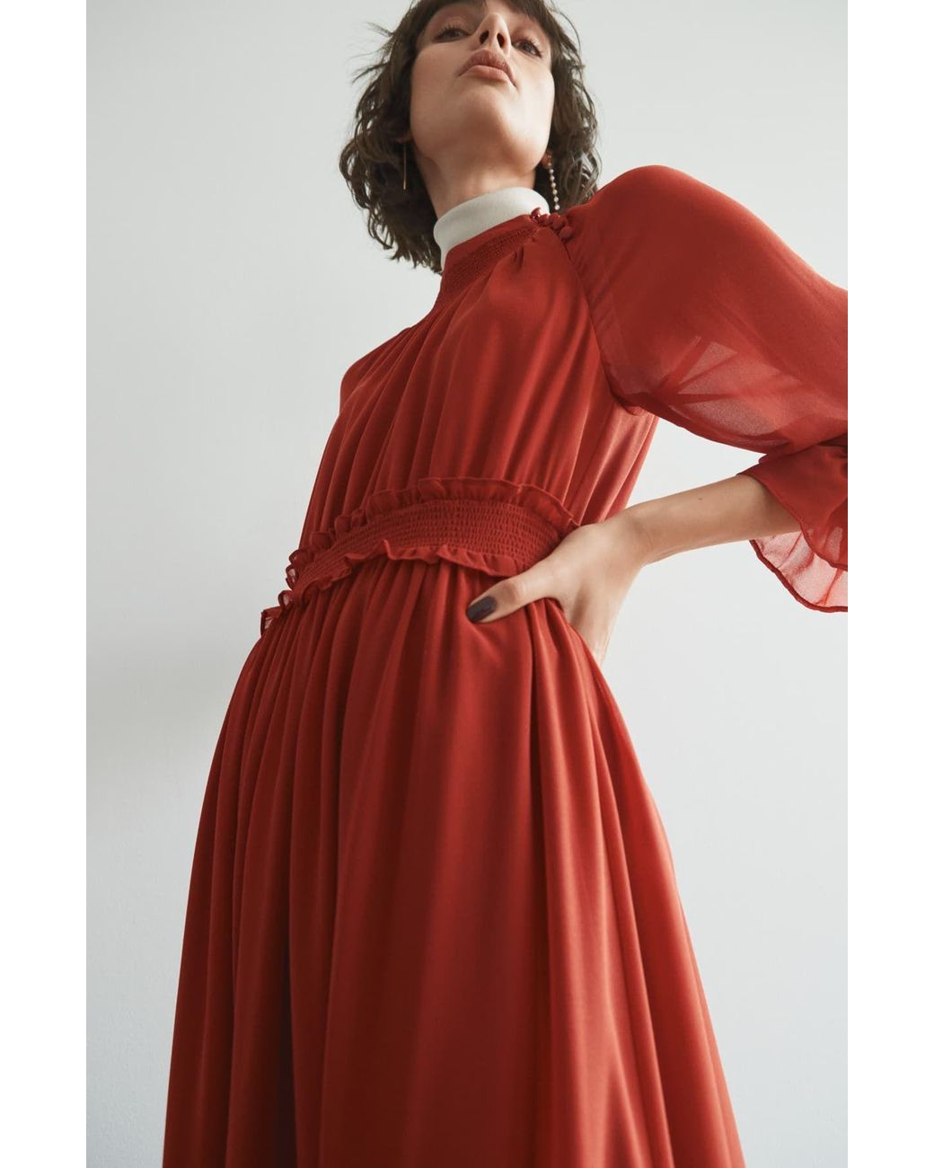Long Sleeve Chiffon Midi Dress 