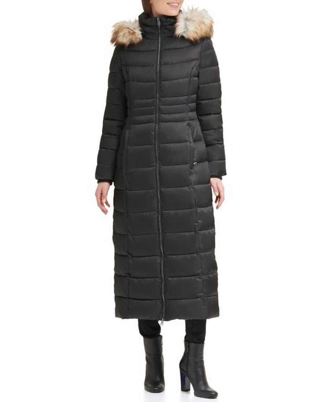 Kenneth Cole Faux Fur Hooded Puffer Jacket in Black Lyst