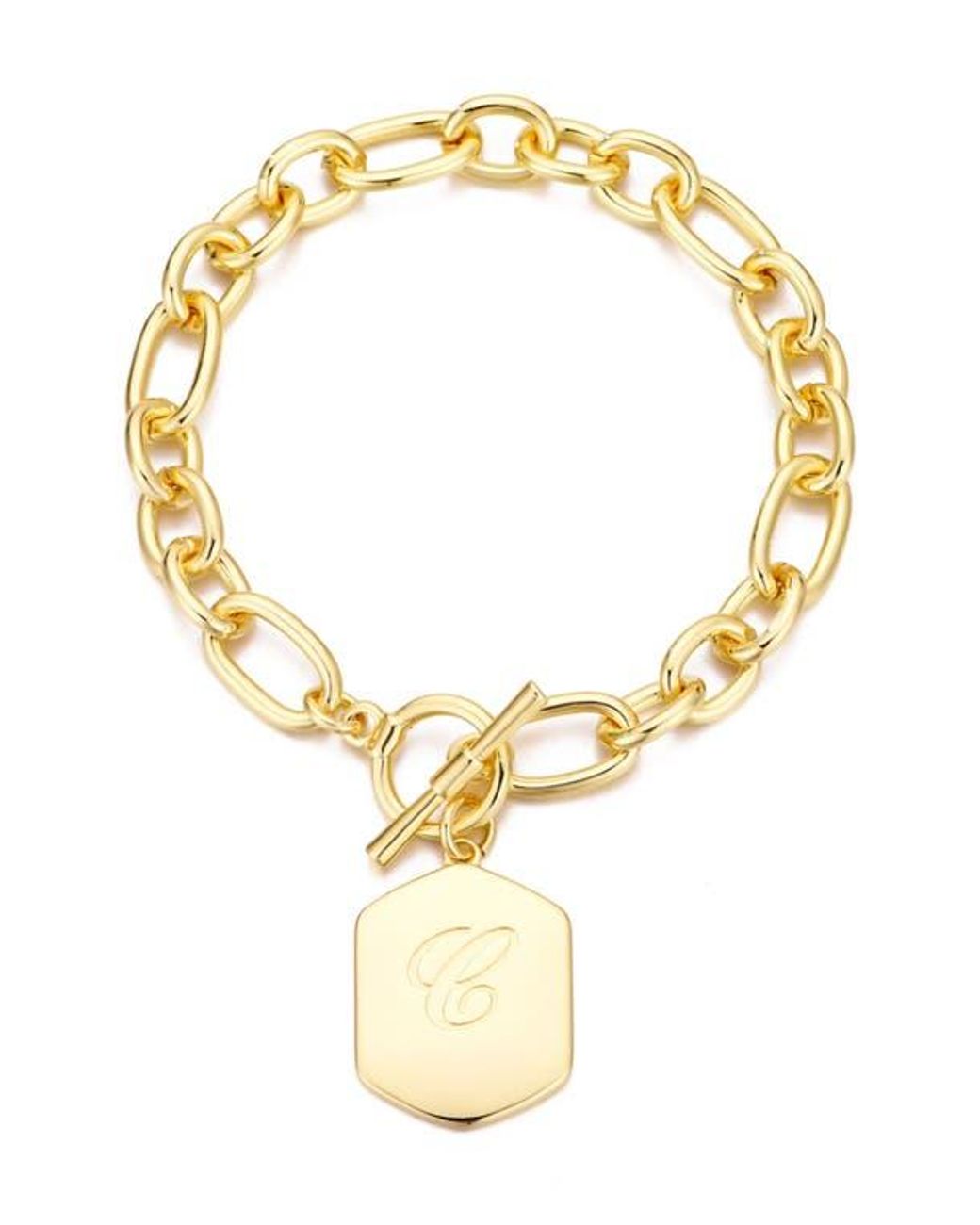 Adornia Metallic Monogram Initial Charm Chain Bracelet