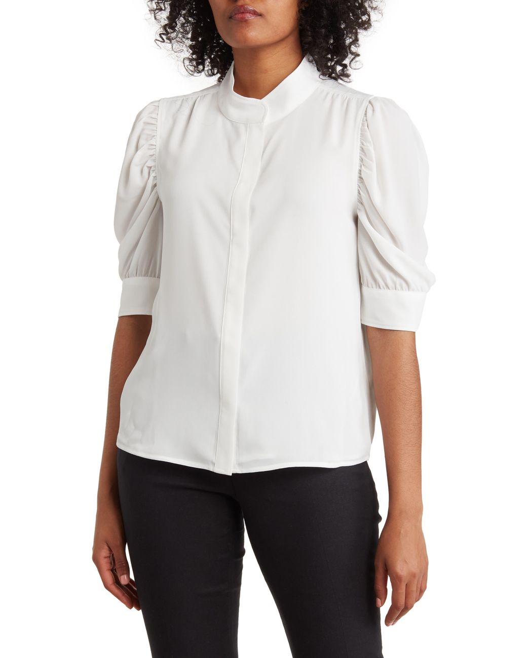 Calvin Klein Elbow Sleeve Gathered Blouse in White Lyst