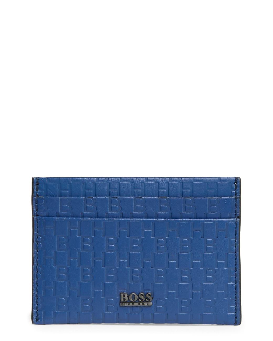 BOSS by HUGO BOSS Monogram Emed Leather Card Case in Blue for Men | Lyst