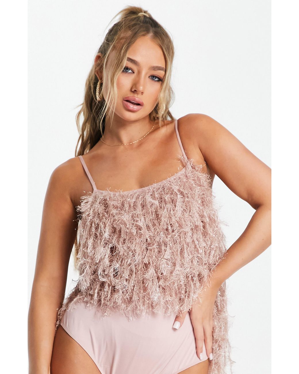 ASOS Luxe Faux Feather Camisole in Pink Lyst