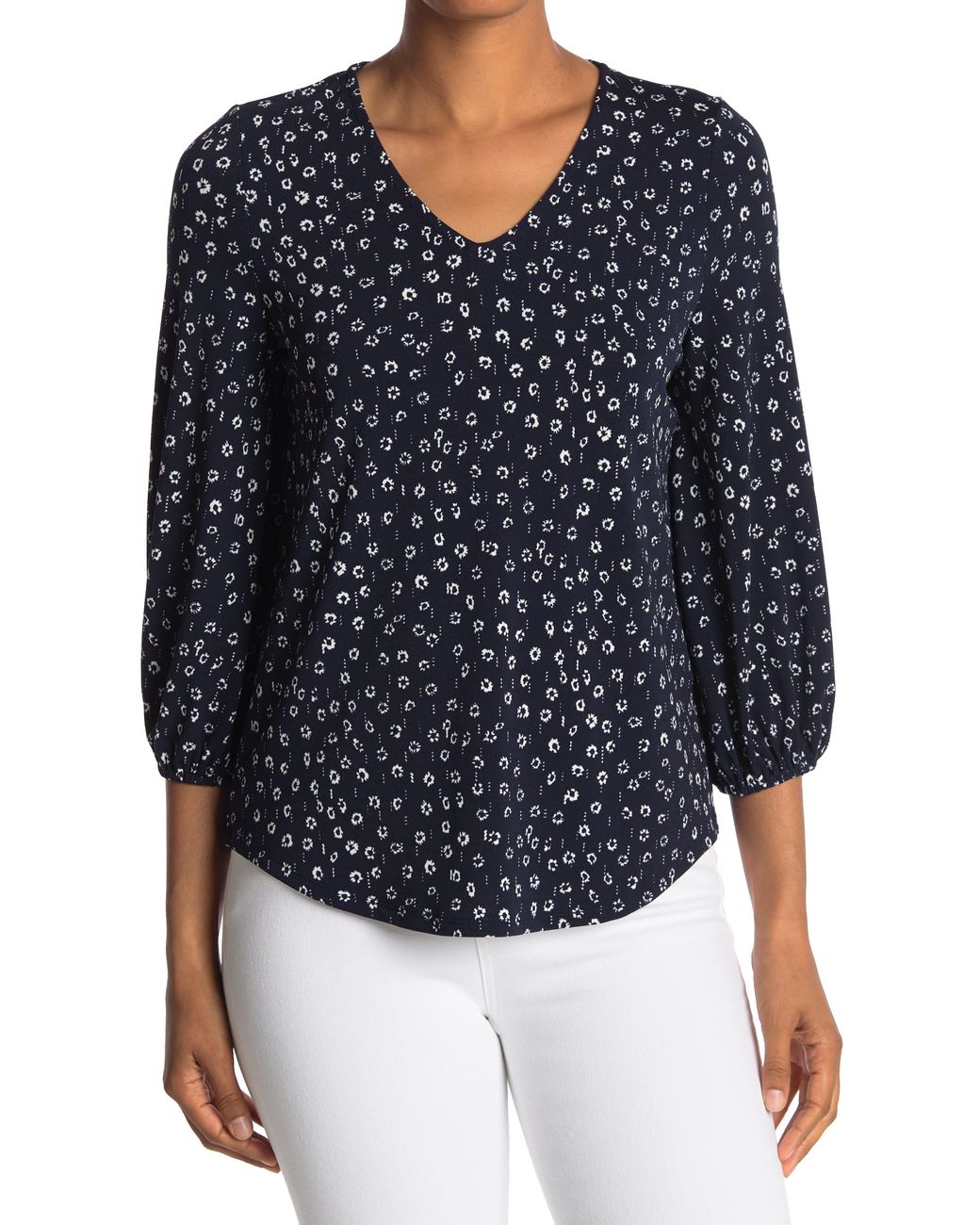 Adrianna Papell Polka Dot Printed Blouse in Blue - Lyst
