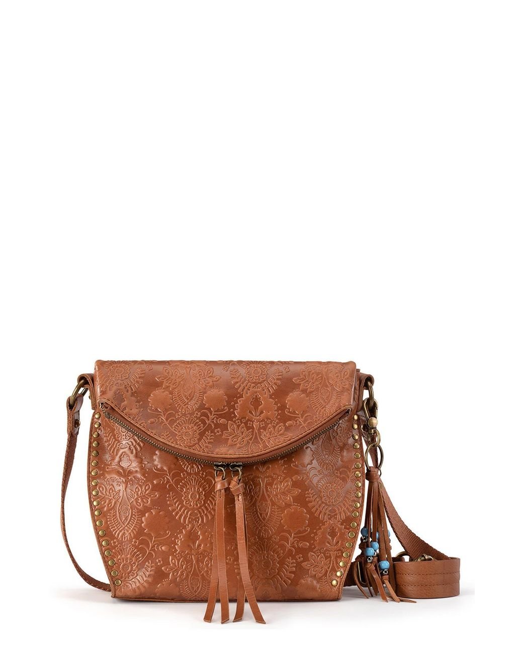 The Sak Silverlake Leather Crossbody Bag In Tobacco Floral Embossed At