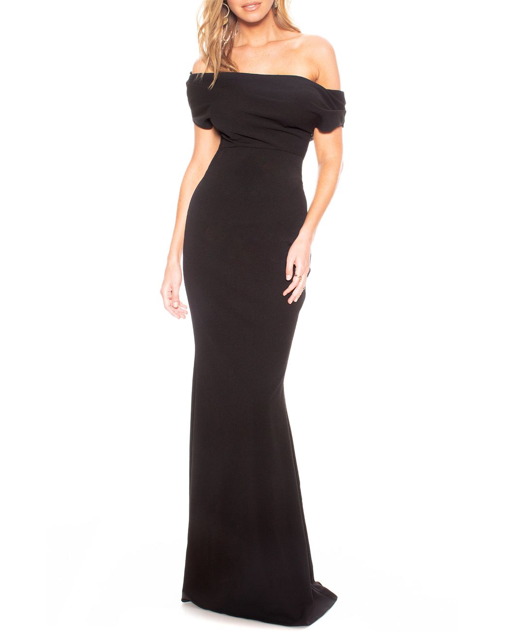 Katie May Hannah Off The Shoulder Crepe Trumpet Gown in Black | Lyst