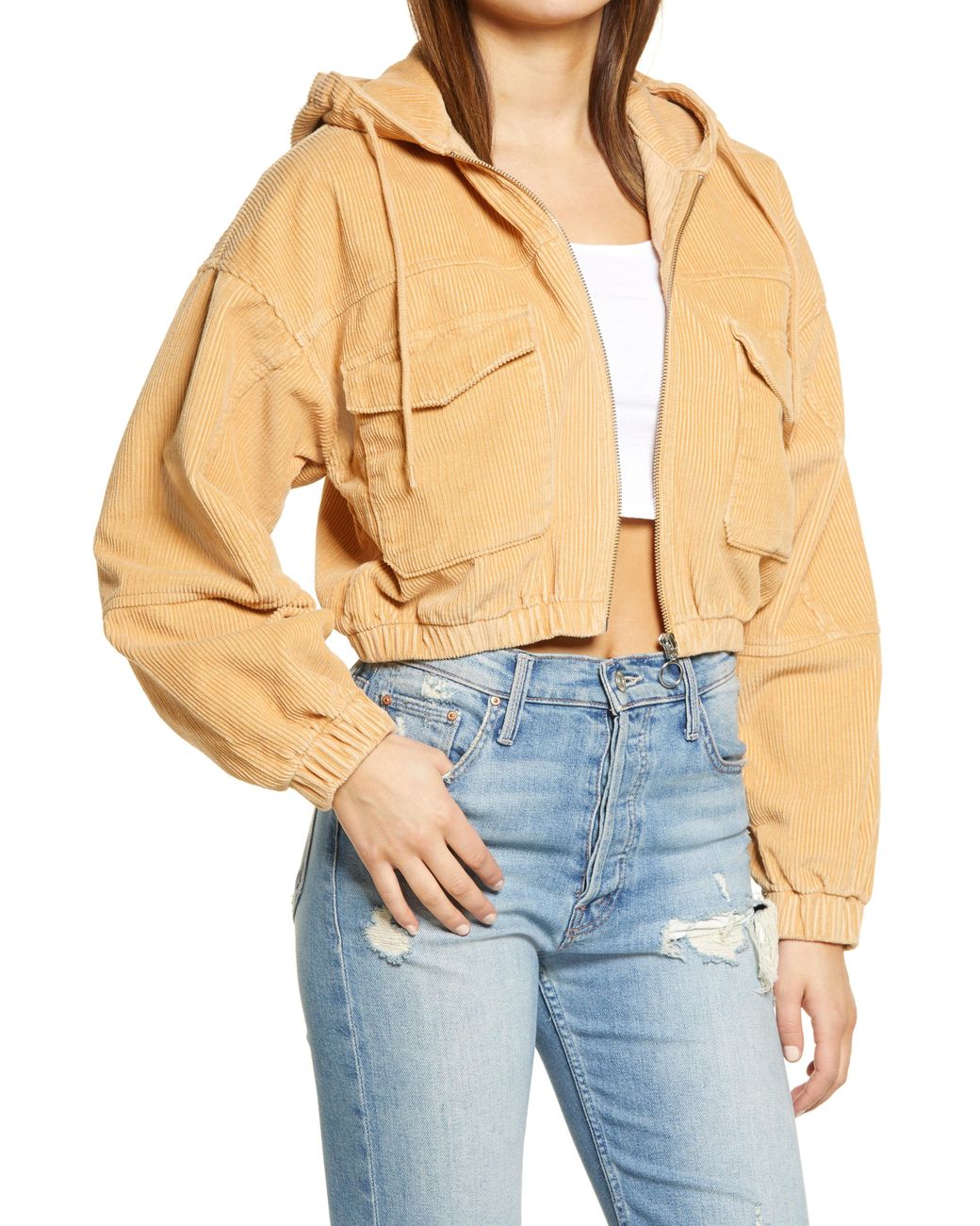 BDG Hooded Crop Corduroy Jacket in Sand (Blue) Lyst
