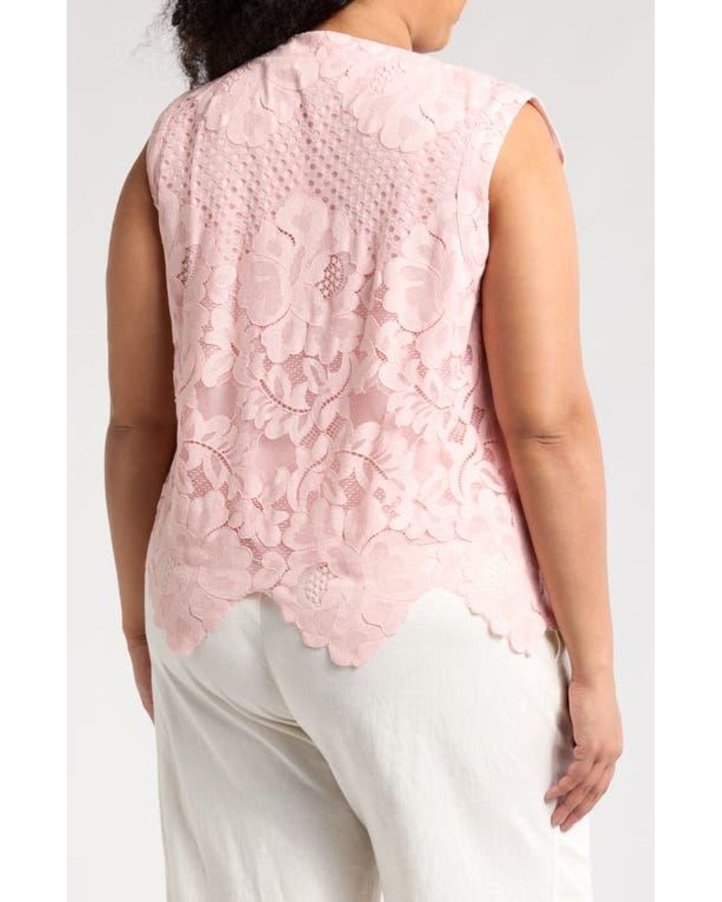 Forgotten Grace Pink Lace Button Tank