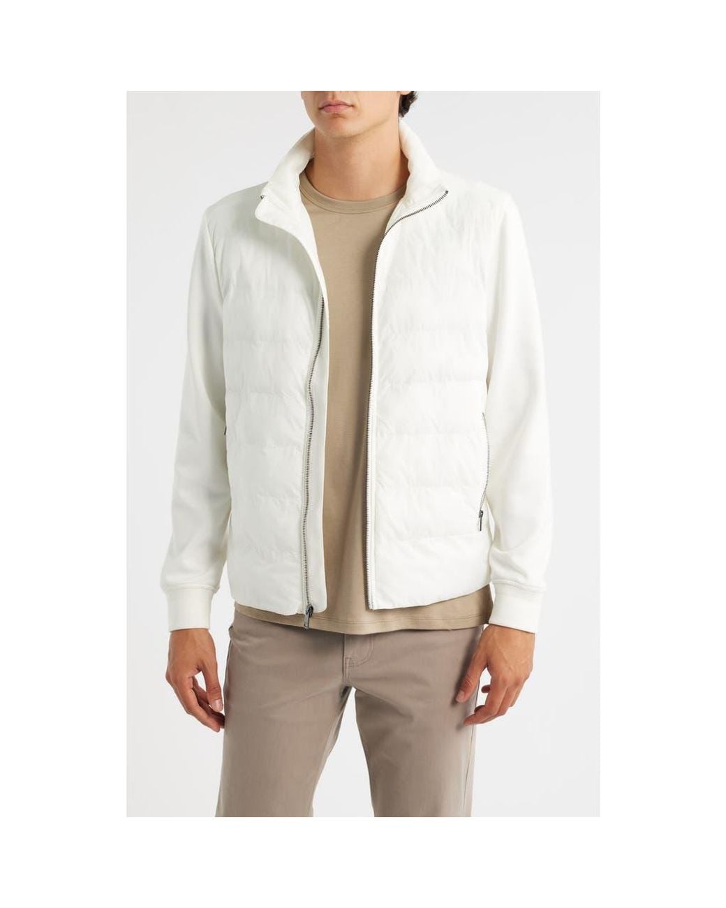 Bugatchi White Soft Touch Quilted Zip-Up Bomber Jacket for men