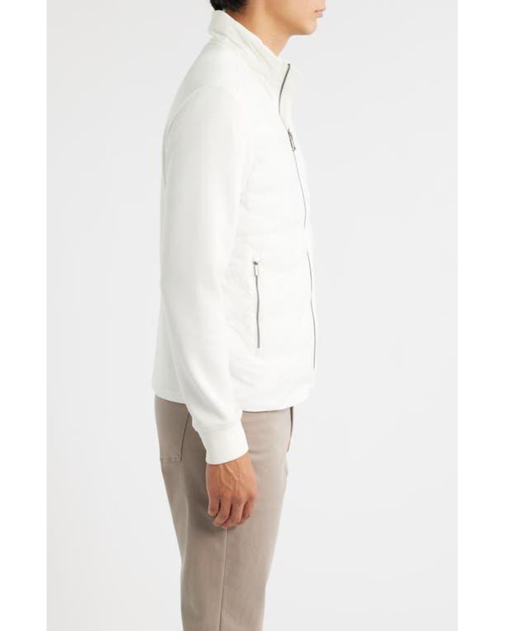 Bugatchi White Soft Touch Quilted Zip-Up Bomber Jacket for men