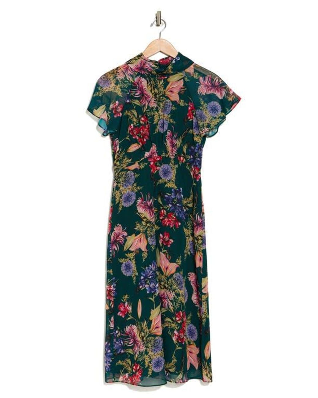 Vince Camuto Floral Short Sleeve Chiffon Midi Dress in Green | Lyst Vince Camuto Floral Short Sleeve Chiffon Midi Dress in Green | Lyst