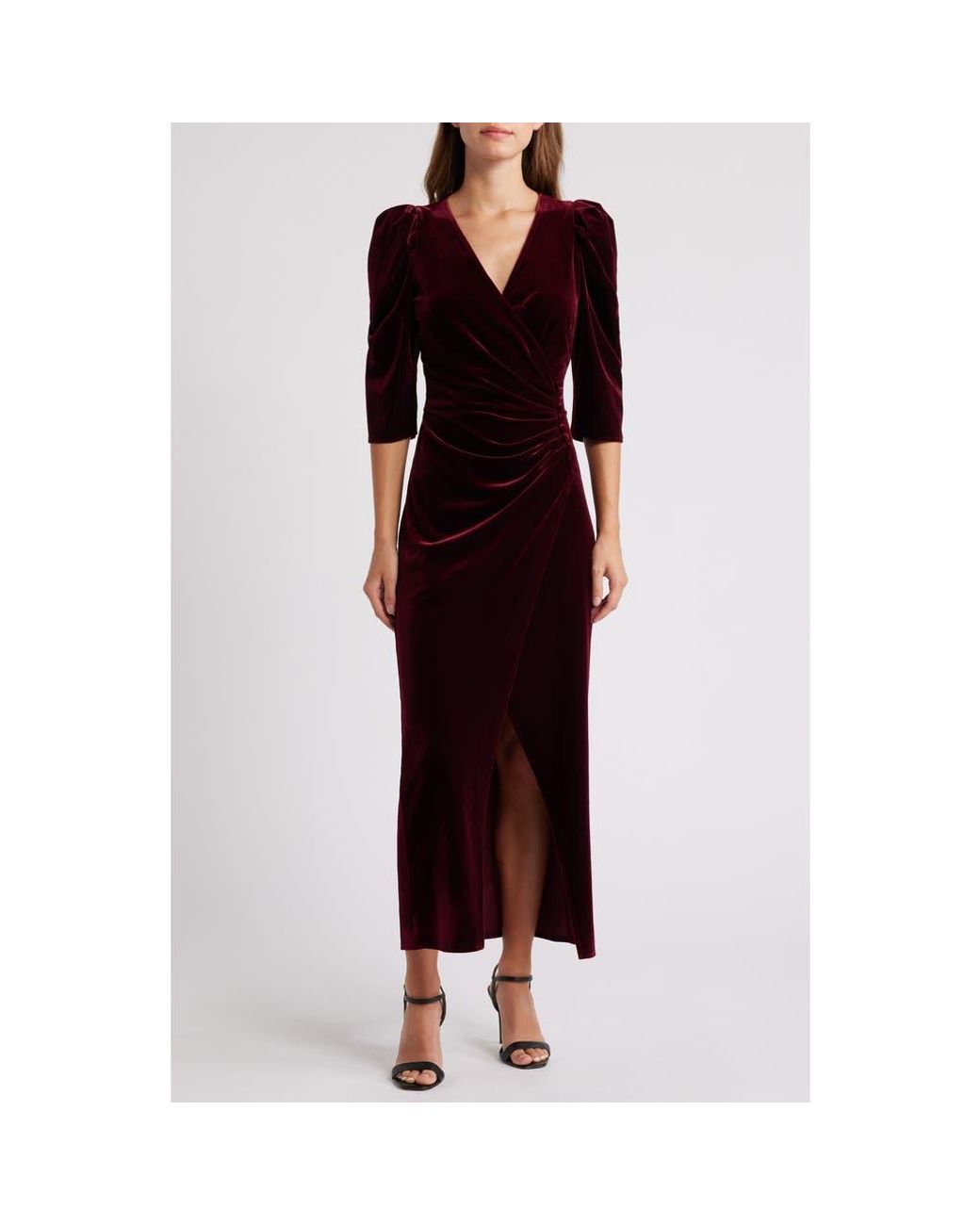 white christmas dresses Velour Vixen Velvet Wrapover Midi Dress US Size 4 / Mocha