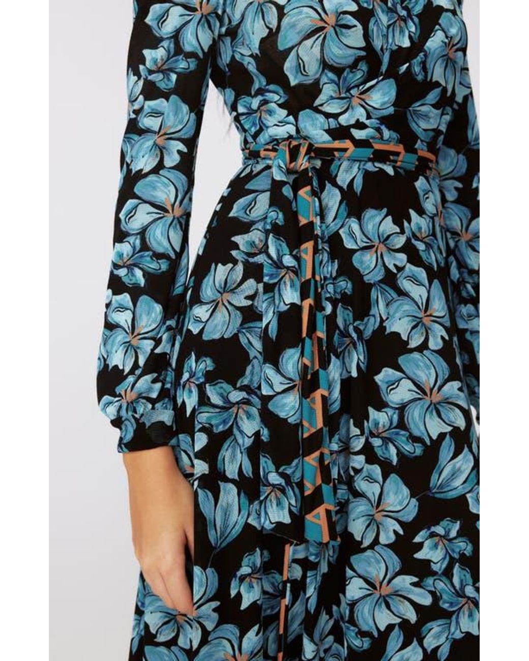 Diane von Furstenberg Blue Phoenix Reversible Long Sleeve Midi Dress