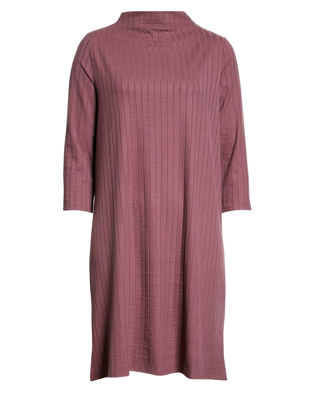 Eileen Fisher Funnel Neck Three-quarter Sleeve Shift Dress In Fig At ...