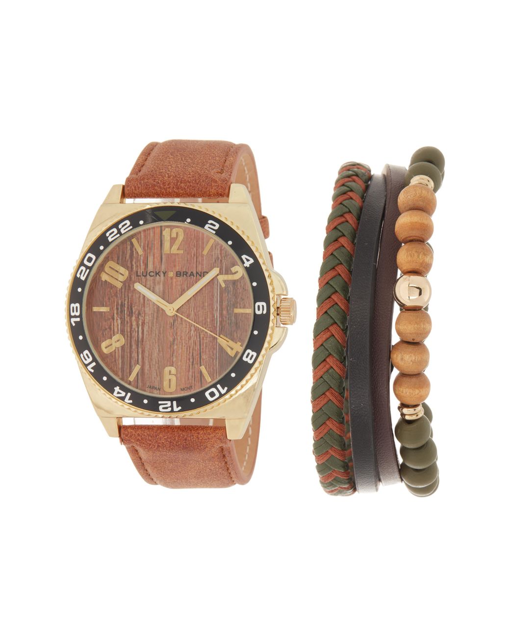 Lucky Brand Alistair Leather Strap Watch Stack Bracelet Set for