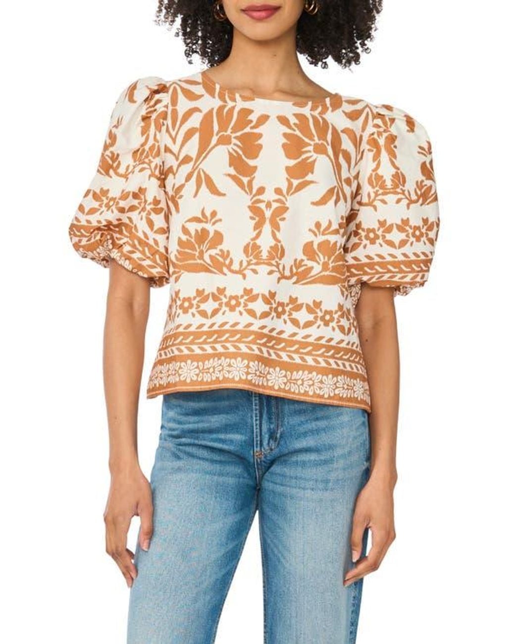Parker Bubble Sleeve Tie Back Top in Blue | Lyst