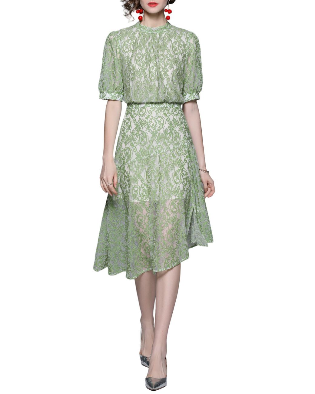 Kaimilan Lace Asymmetric A-line Cocktail Midi Dress in Green | Lyst