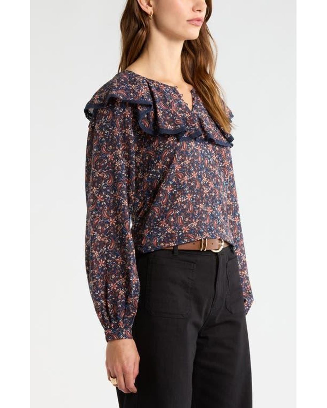 Treasure & Bond Black Ruffle Collar Top