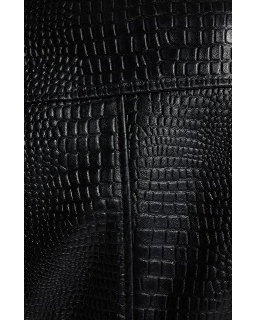 Bernardo Black Short Croc-Embossed Leather Jacket