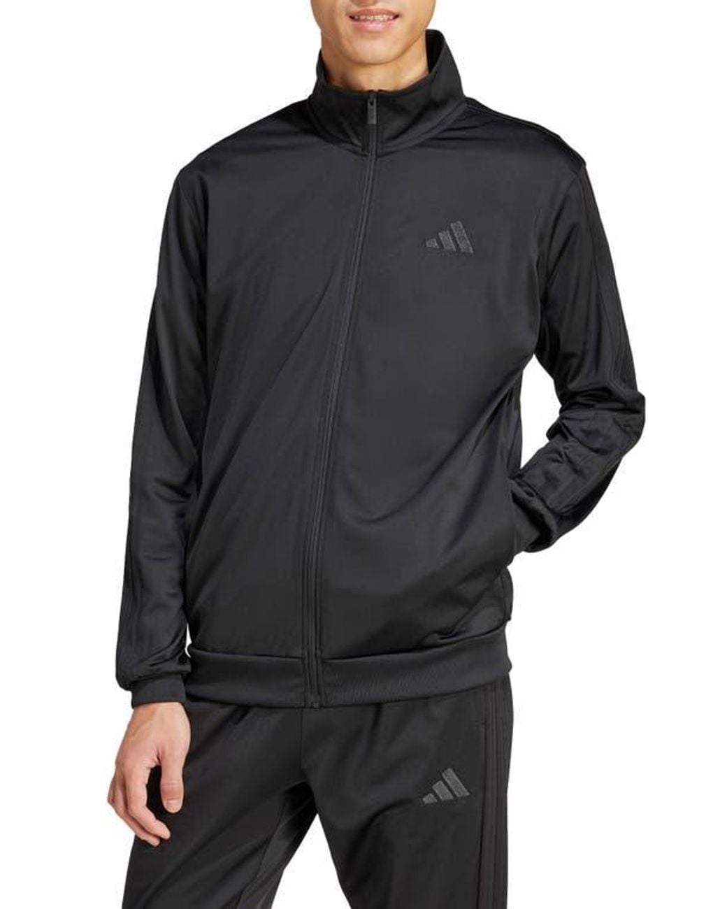 Adidas Black Essentials Warm-Up 3-Stripes Track Jacket for men