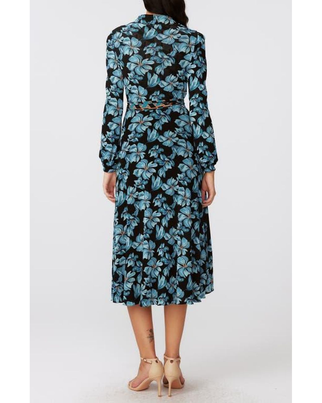 Diane von Furstenberg Blue Phoenix Reversible Long Sleeve Midi Dress