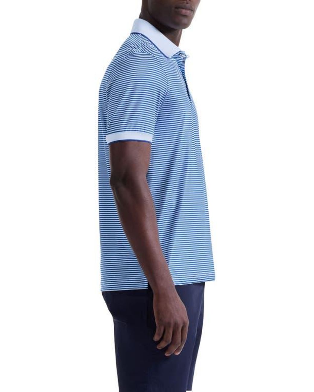 Bugatchi Blue Three-Button Performance Polo for men