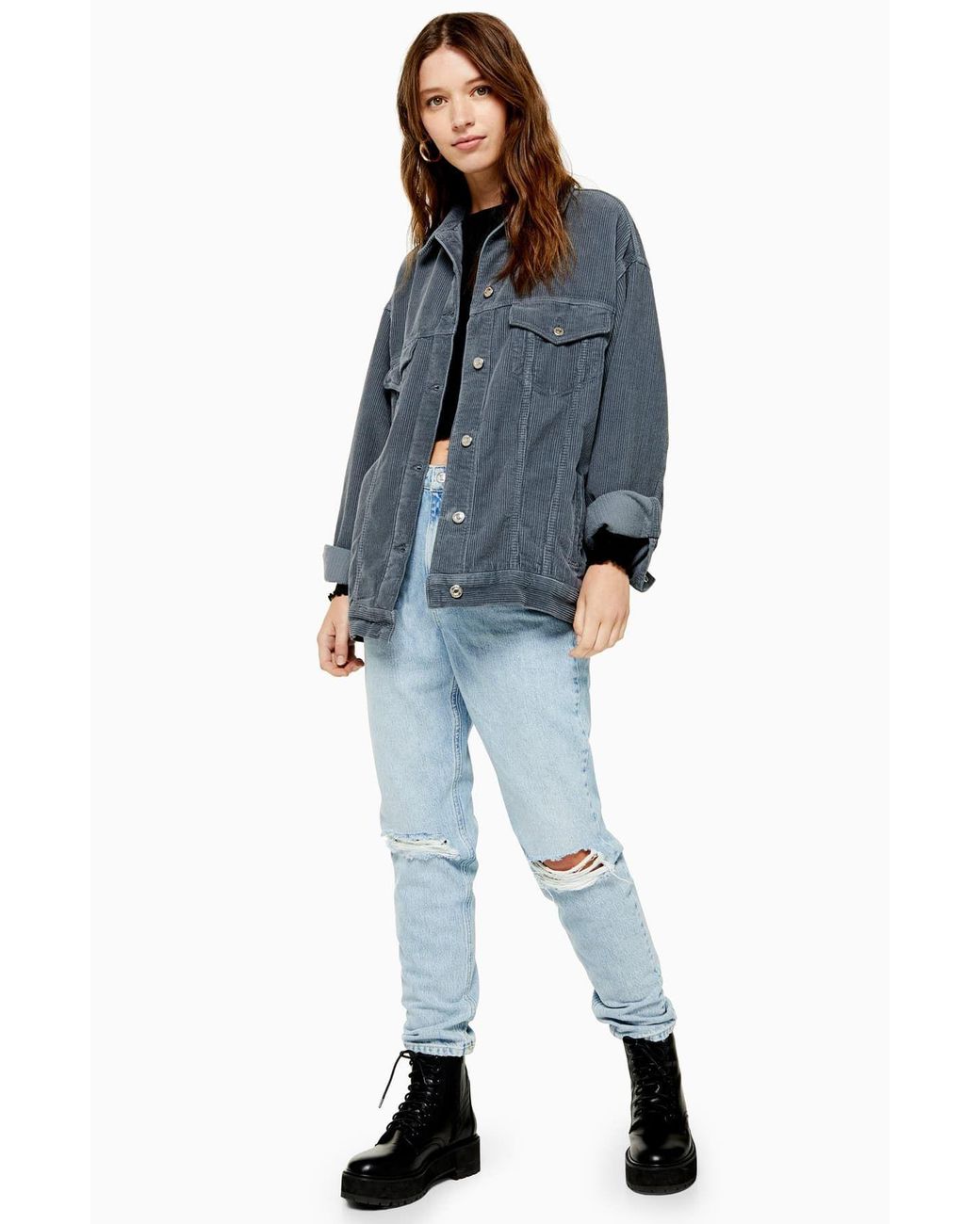 TOPSHOP Cotton Corduroy Oversized Dad Jacket in Blue | Lyst