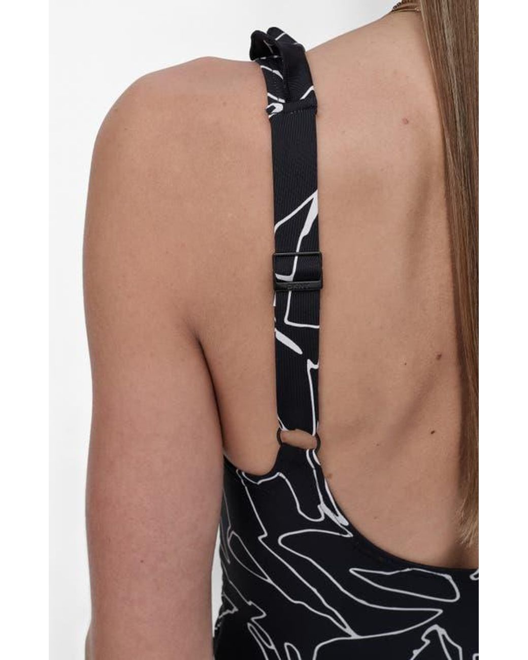 DKNY Black Ruffle Plunge Neck One-Piece Swimsuit