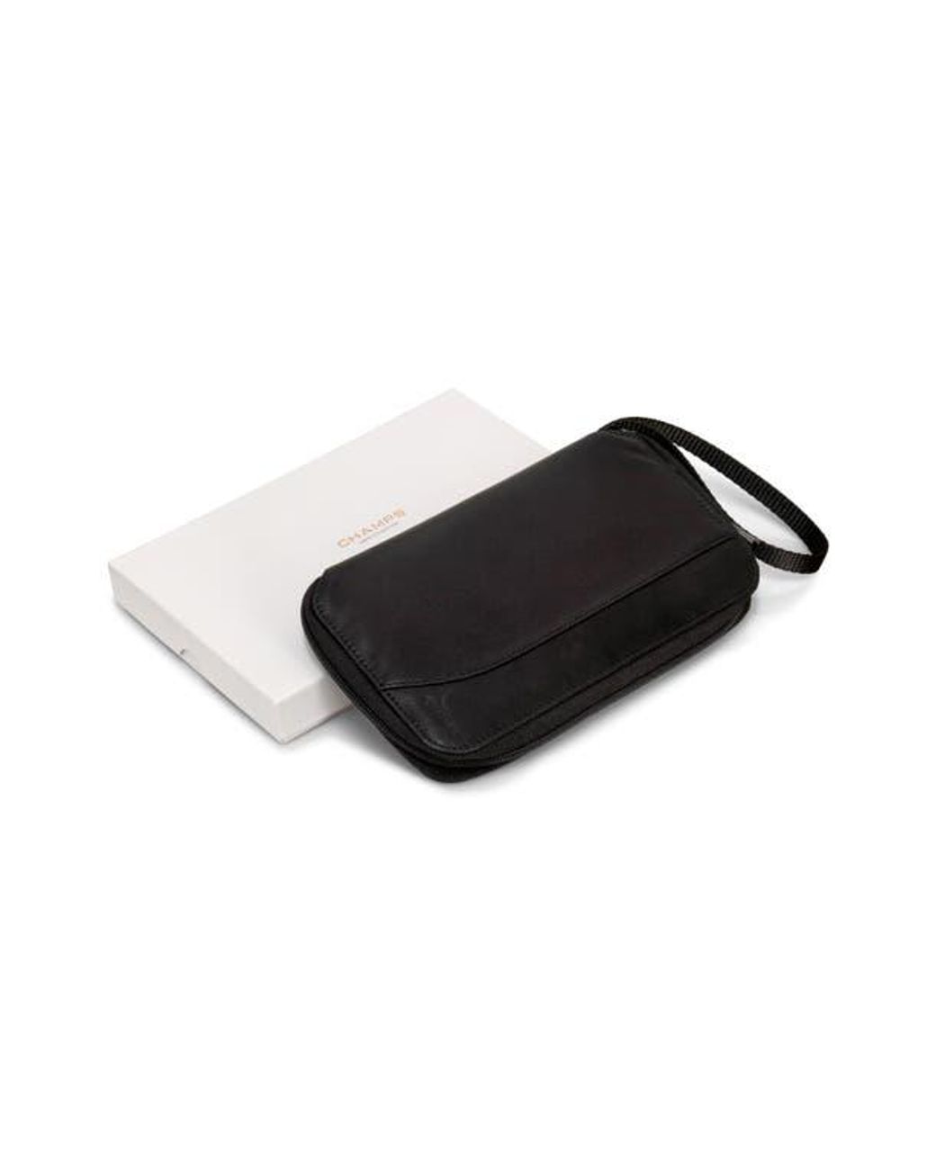 CHAMPS Black Leather Passport Case