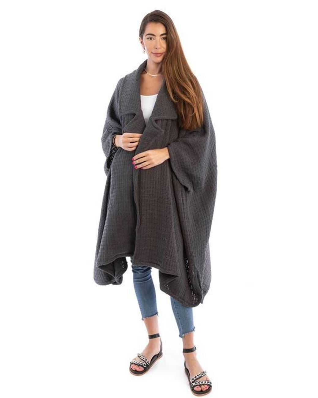 Saachi Gray Waffle Drape Jacket