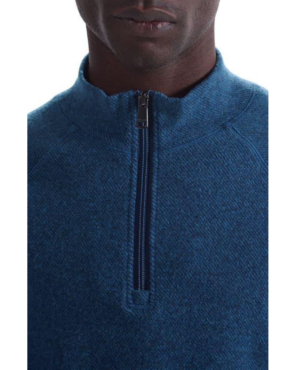 Bugatchi Blue Brushed Cotton Blend Quarter Zip Pullover for men