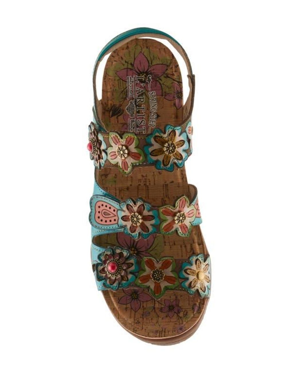 Spring Step Blue Bethie Ankle Strap Wedge Sandal