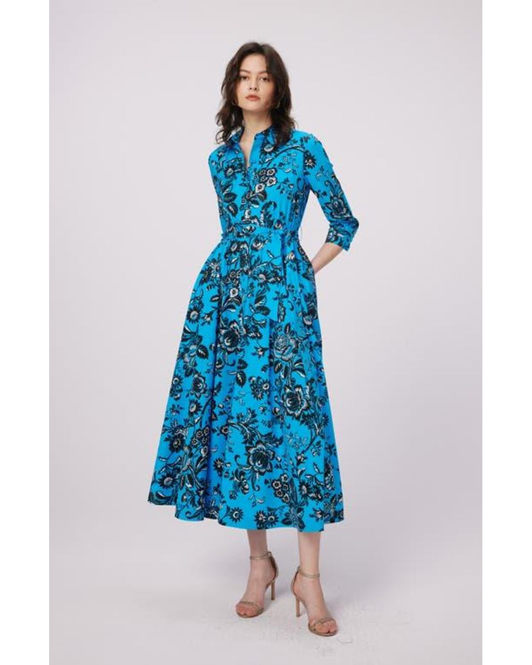 Diane von Furstenberg Blue Blaine Floral Shirtdress