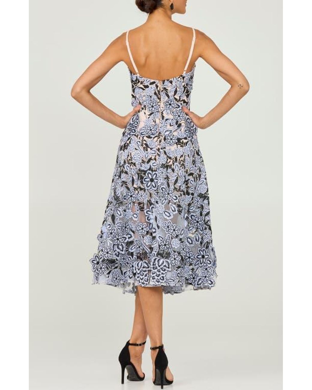 HELSI Mia Plunge Embroidered Midi Dress in Blue | Lyst