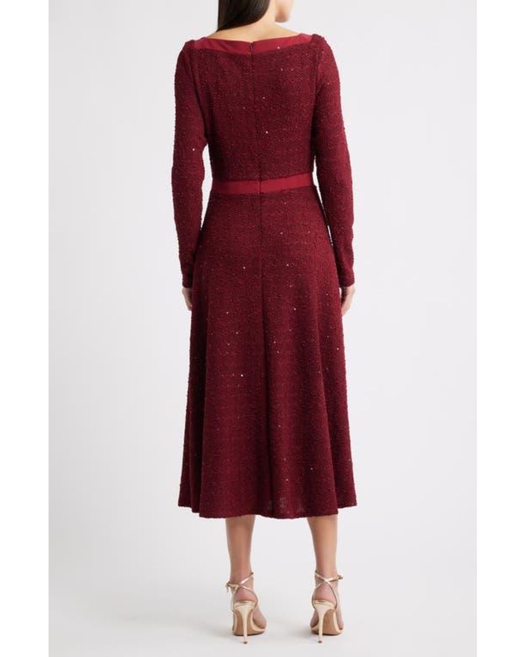 Black Halo Chiara Sequin Long Sleeve Midi Dress in Red | Lyst