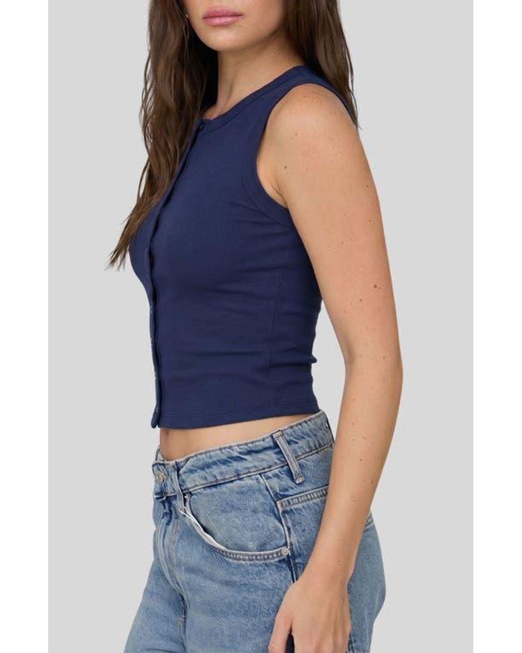 Blu Pepper Blue Button Down Cotton Jersey Tank