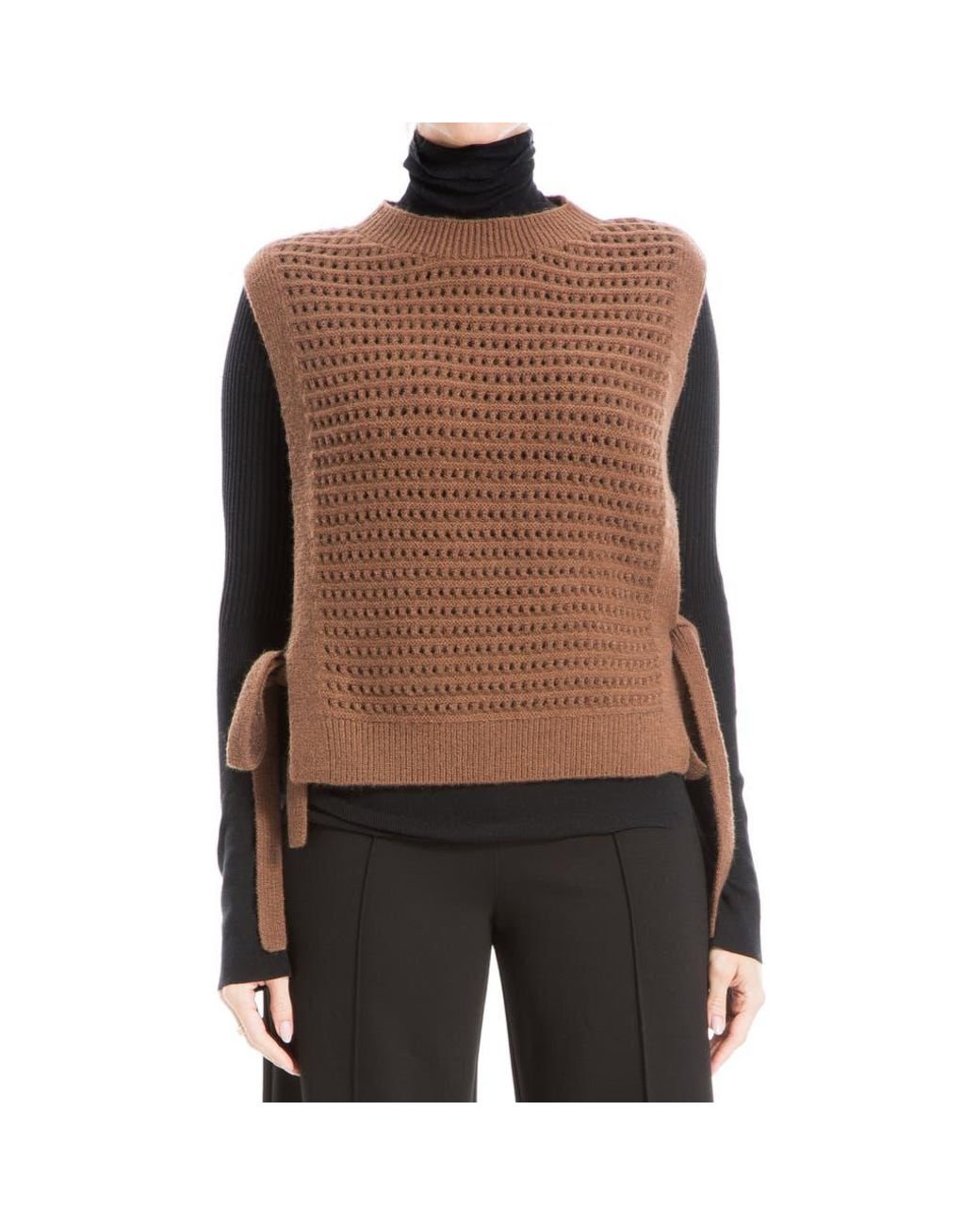 Max Studio Mock Neck Sweater Vest in Brown Lyst