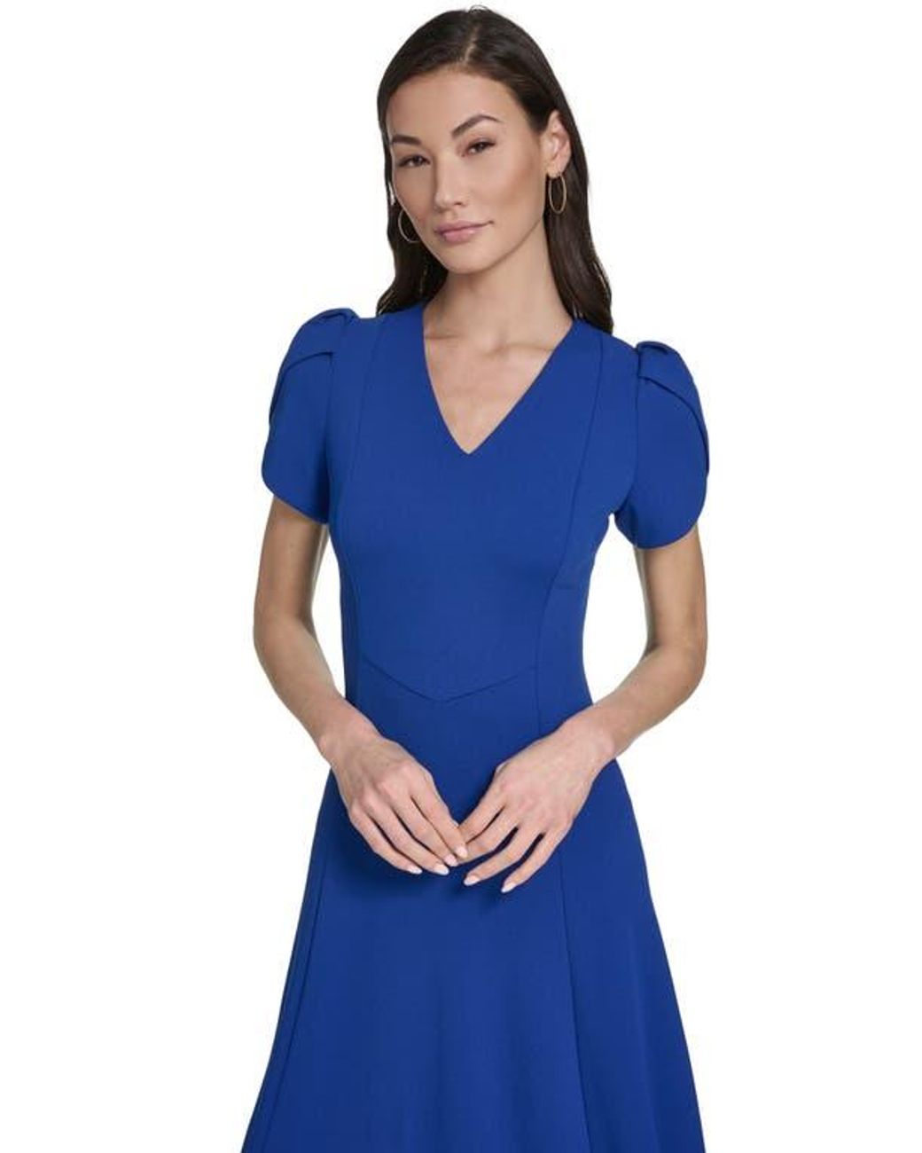 Calvin Klein Short Sleeve A-Line Midi Dress in Blue | Lyst