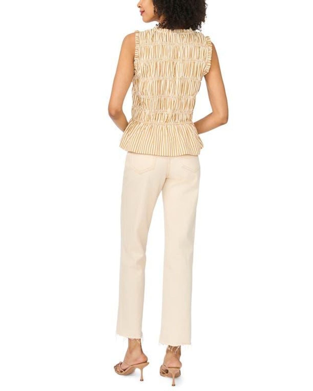 Halogen® Natural Sleeveless Ruffle Gathered Top