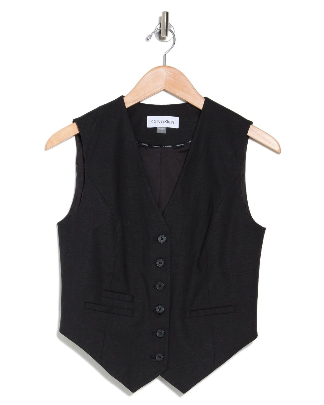 Calvin Klein Crop Linen Blend Vest in Black | Lyst