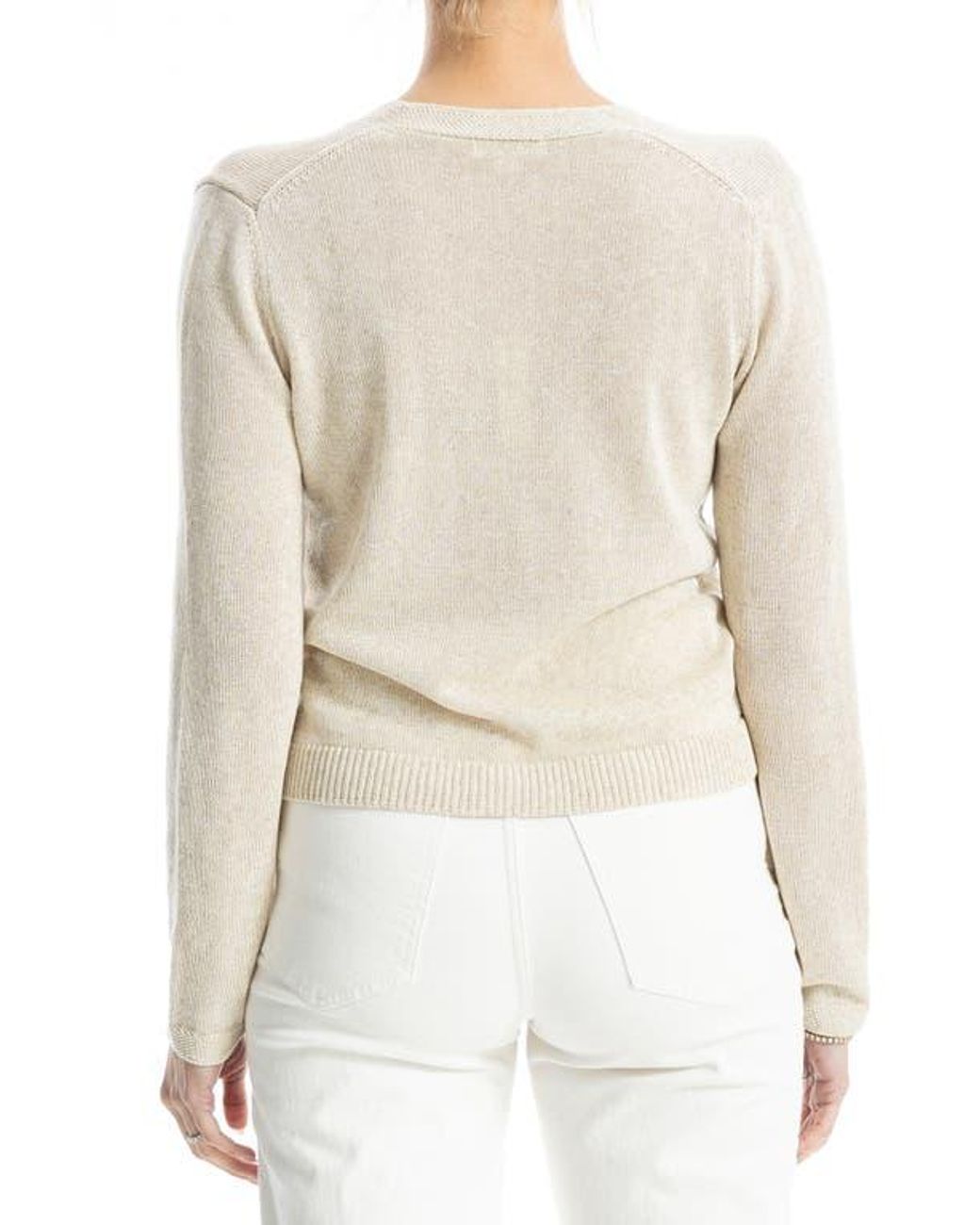Max Studio White V-Neck Cardigan