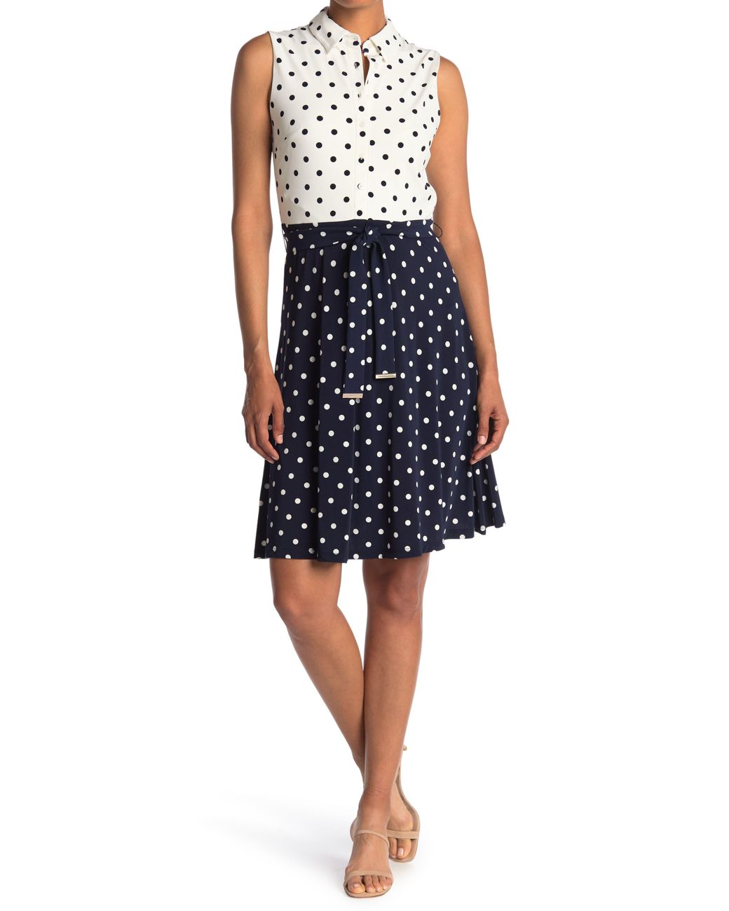 Tommy Hilfiger Sleeveless Jersey Dot Shirt Dress in Blue - Lyst