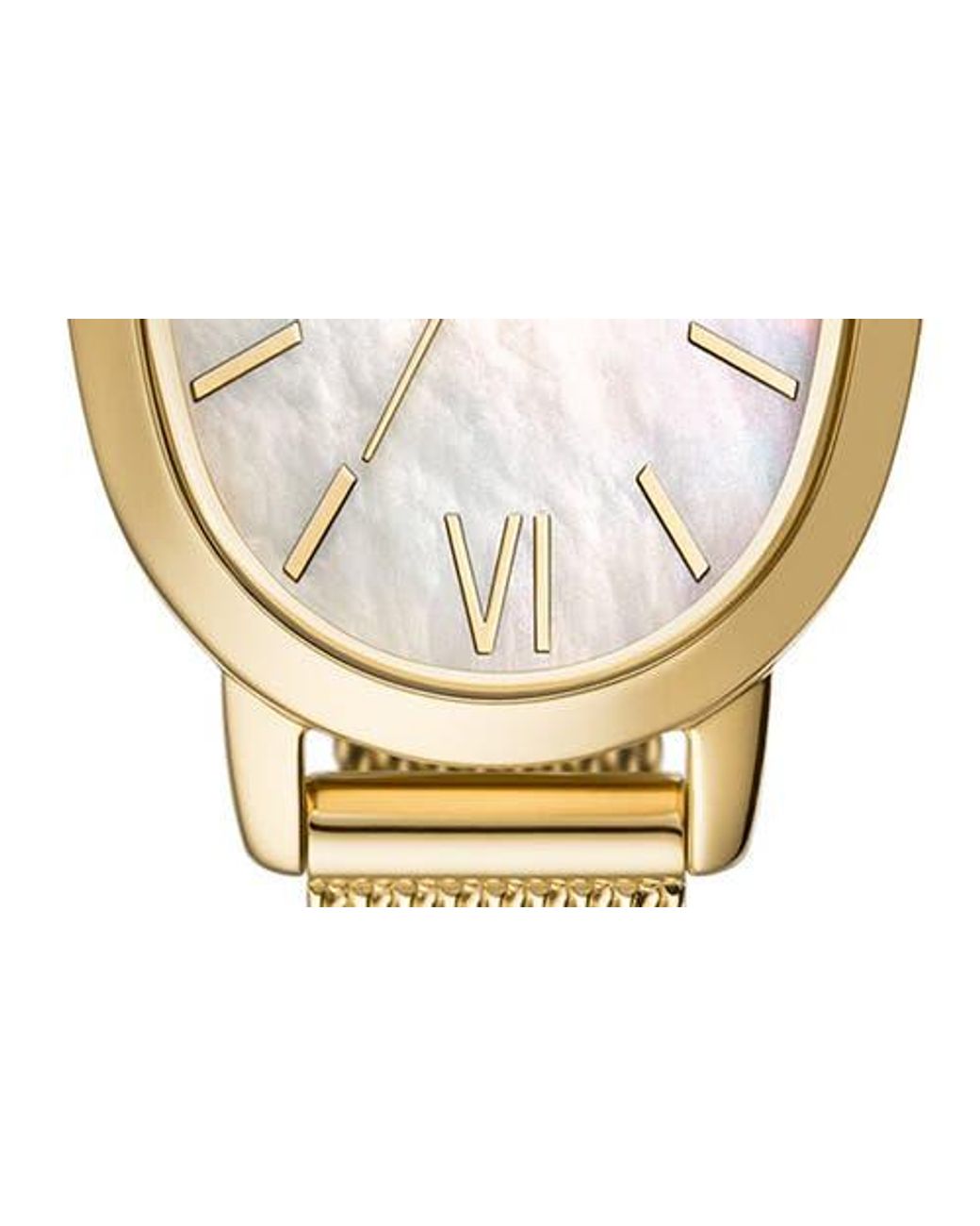 Fossil Penny Mother-Of-Pearl Quartz Mesh Bracelet Watch 